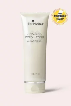 SkinMedica AHA BHA Exfoliating Cleanser tube on light background.
