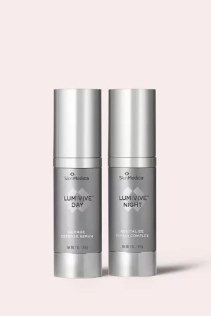 LUMIVIVE® System bottles for day and night skin defense and repair.