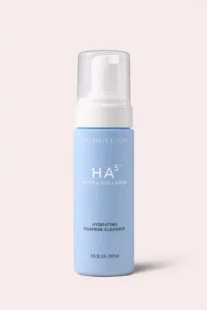 SkinMedica HA5 foaming cleanser bottle on pale background.