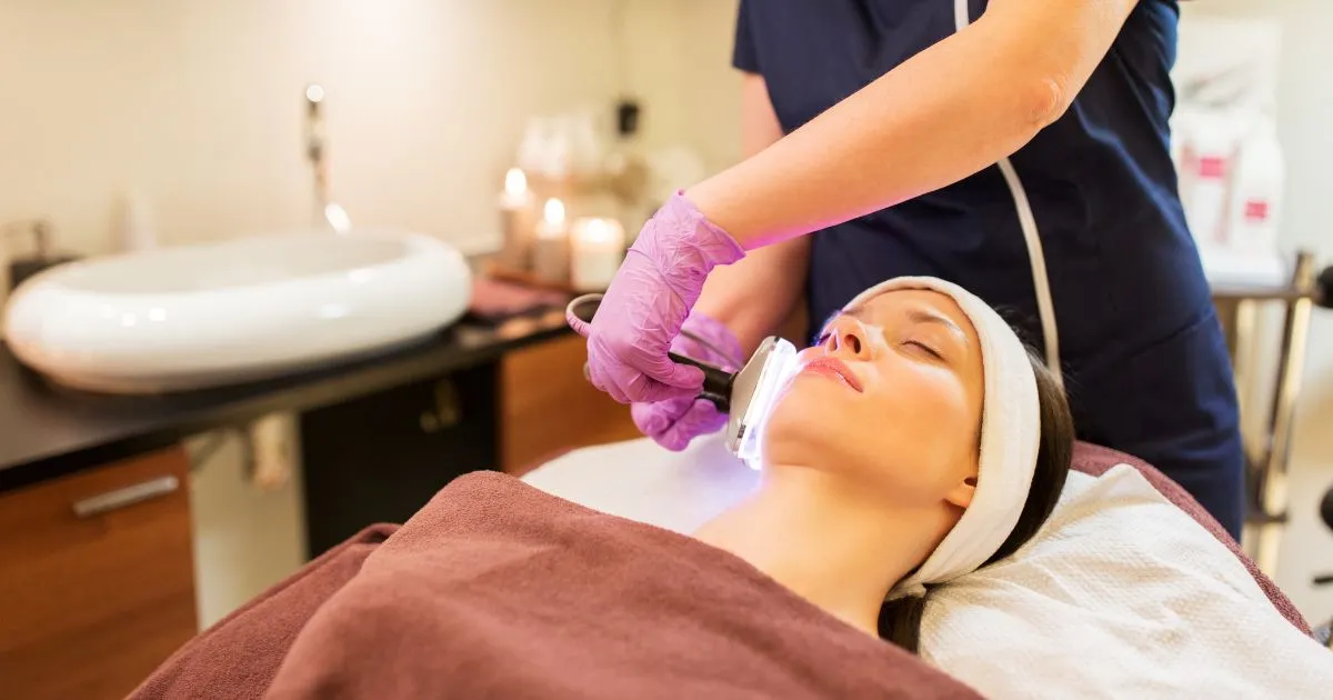 Client receiving a Glo2Facial skin treatment in Grove City, OH